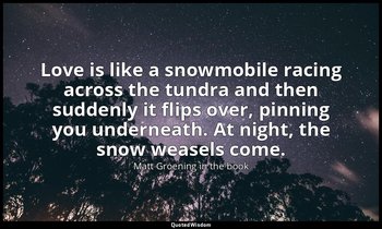 Love is like a snowmobile racing across the tundra and then suddenly it flips ov — Matt Groening in the book