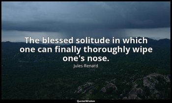 The blessed solitude in which one can finally thoroughly wipe one's nose. — Jules Renard