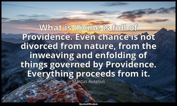 What is divine is full of Providence. Even chance is not divorced from nature, f — Marcus Aurelius