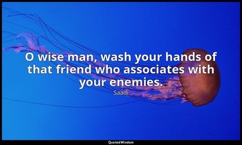 O wise man, wash your hands of that friend who associates with your enemies. — Saadi