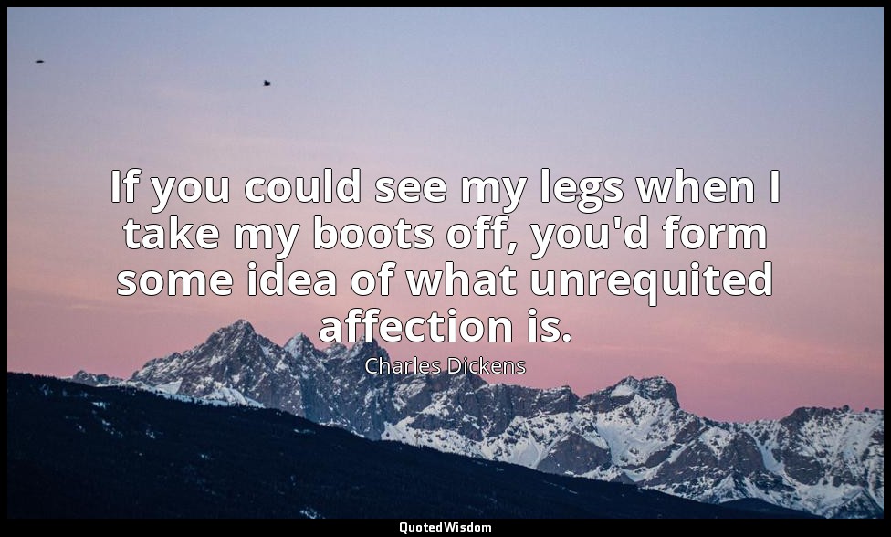 If you could see my legs when I take my boots off, you'd form some idea of what  — Charles Dickens