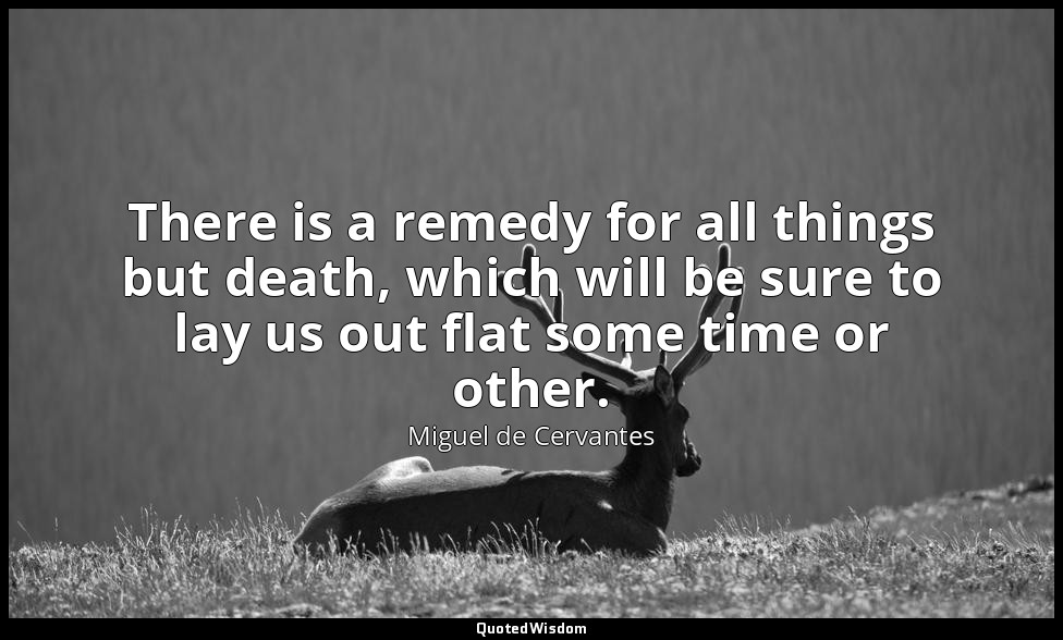 There is a remedy for all things but death, which will be sure to lay us out fla — Miguel de Cervantes