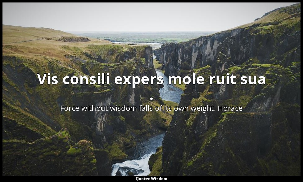 Vis consili expers mole ruit sua . — Force without wisdom falls of its own weight. Horace