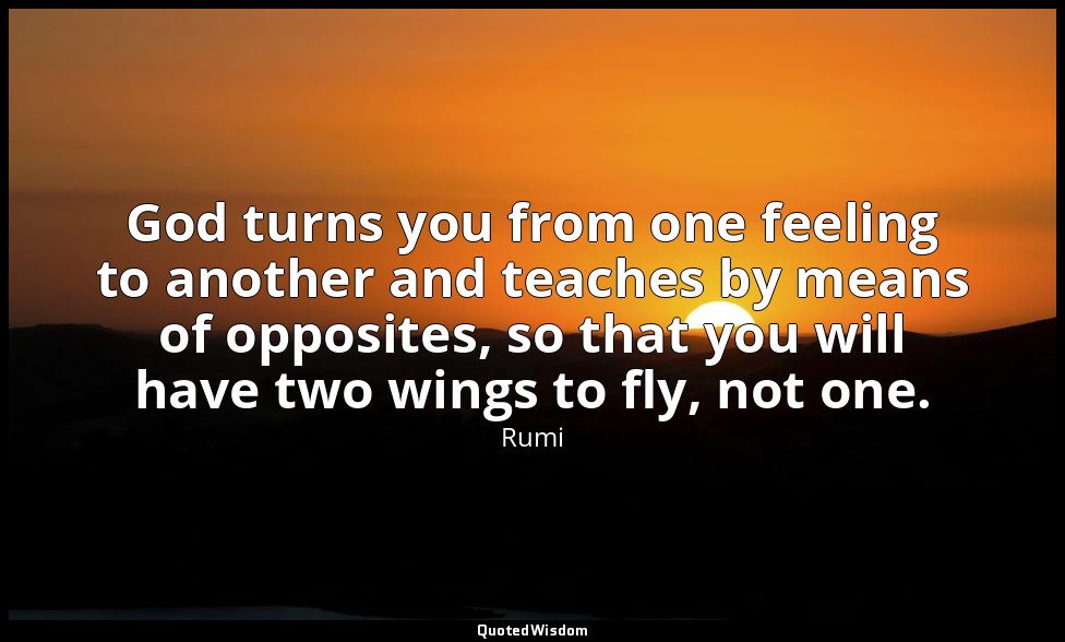 God turns you from one feeling to another and teaches by means of opposites, so  — Rumi