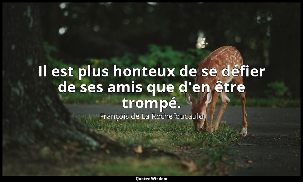 Il est plus honteux de se défier de ses amis que d'en être trompé. — François de La Rochefoucauld