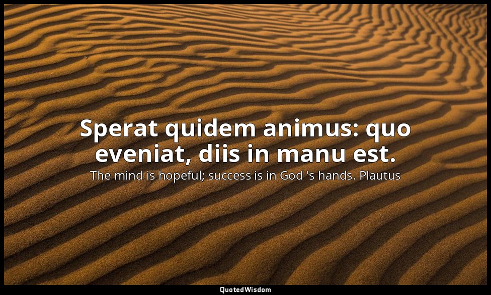 Sperat quidem animus: quo eveniat, diis in manu est. — The mind is hopeful; success is in God 's hands. Plautus