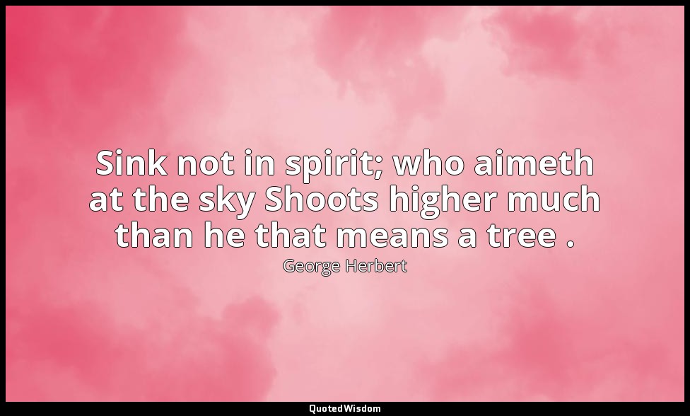 Sink not in spirit; who aimeth at the sky Shoots higher much than he that means  — George Herbert