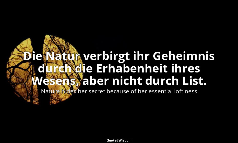 Die Natur verbirgt ihr Geheimnis durch die Erhabenheit ihres Wesens, aber nicht  — Nature hides her secret because of her essential loftiness