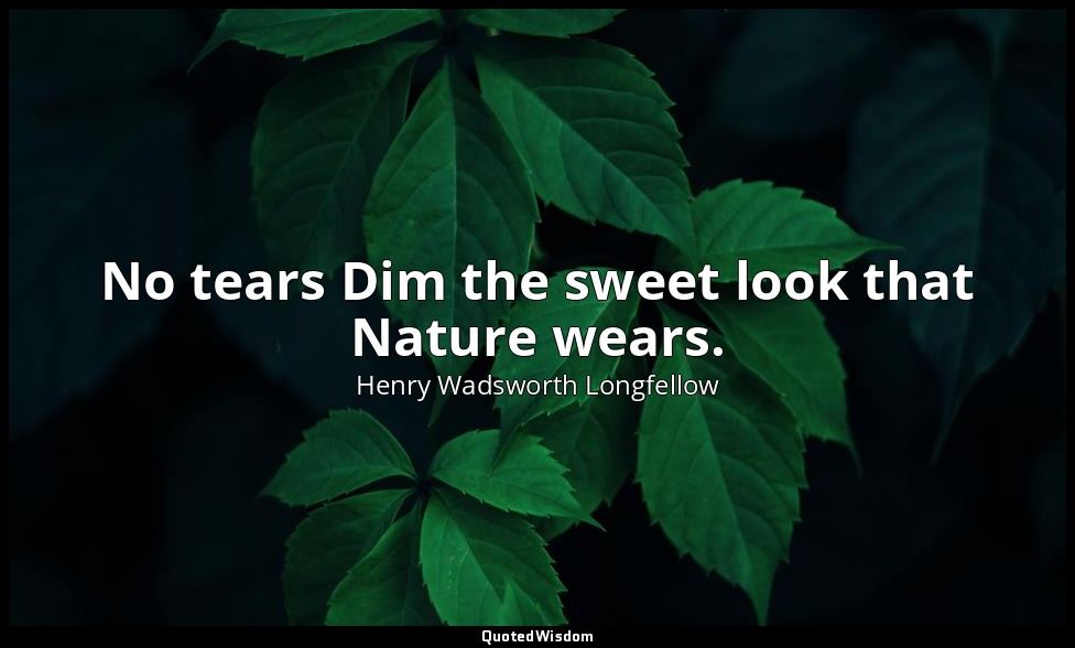 No tears Dim the sweet look that Nature wears. — Henry Wadsworth Longfellow