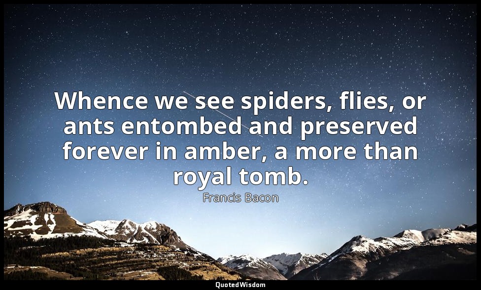 Whence we see spiders, flies, or ants entombed and preserved forever in amber, a — Francis Bacon