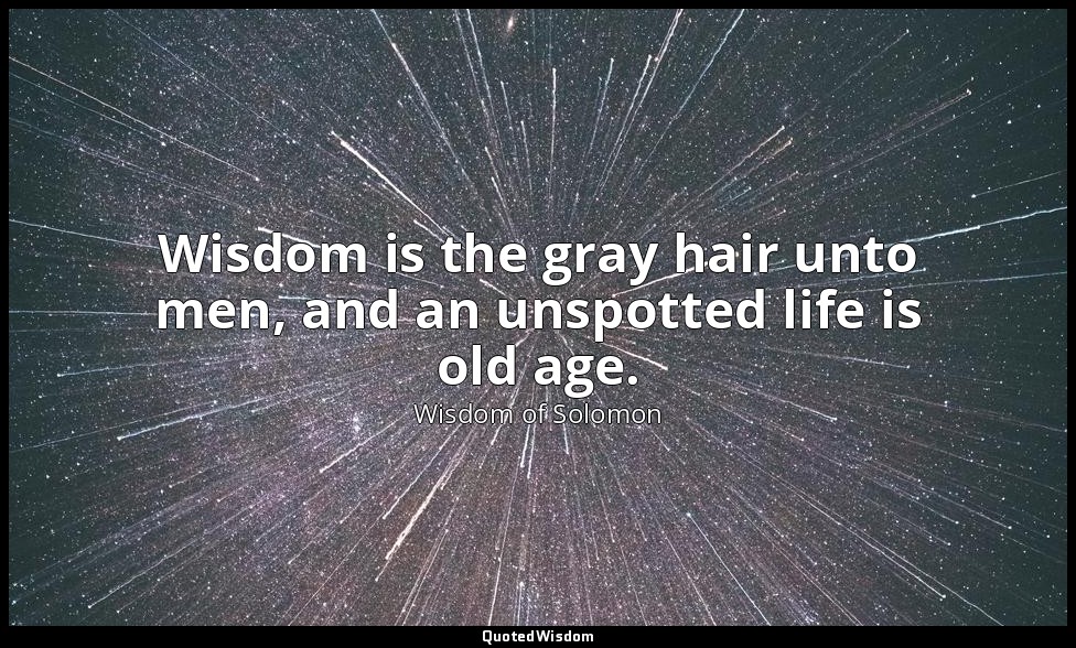 Wisdom is the gray hair unto men, and an unspotted life is old age. — Wisdom of Solomon