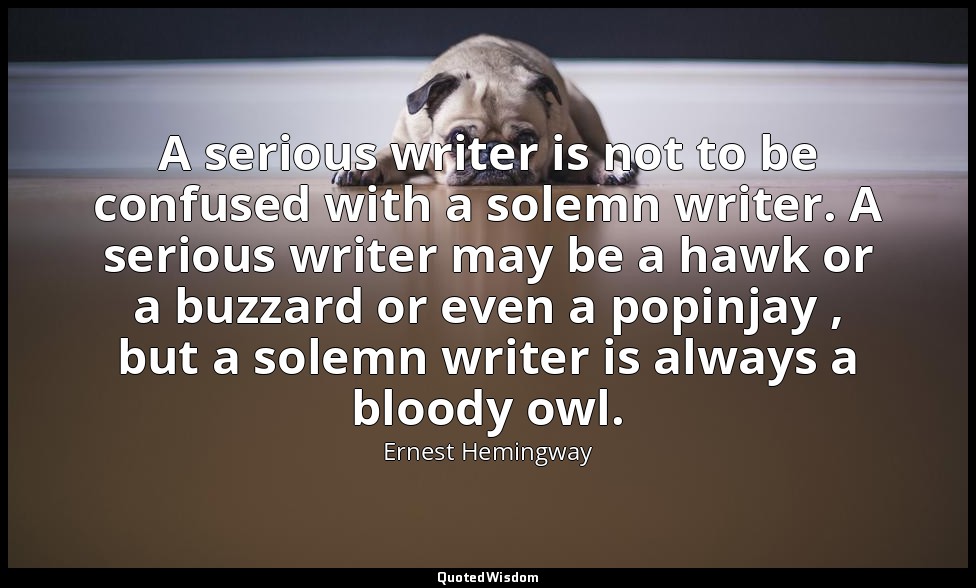 A serious writer is not to be confused with a solemn writer. A serious writer ma — Ernest Hemingway