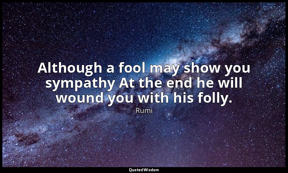 Although a fool may show you sympathy At the end he will wound you with his foll — Rumi