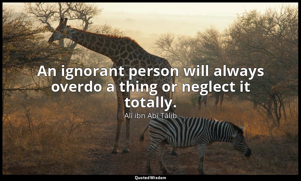 An ignorant person will always overdo a thing or neglect it totally. — Alī ibn Abī Ṭālib