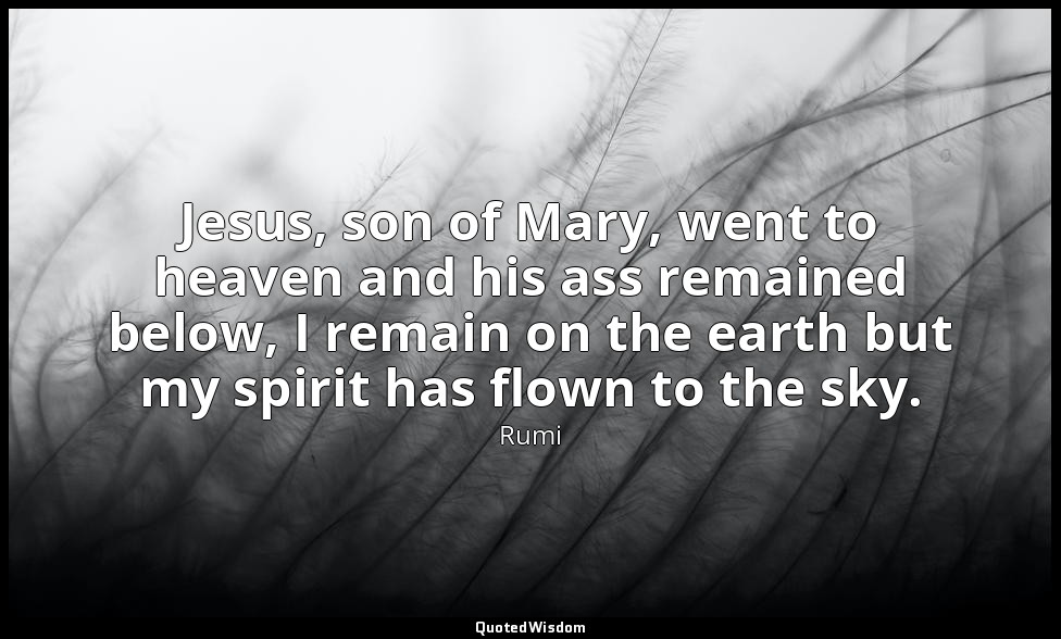 Jesus, son of Mary, went to heaven and his ass remained below, I remain on the e — Rumi