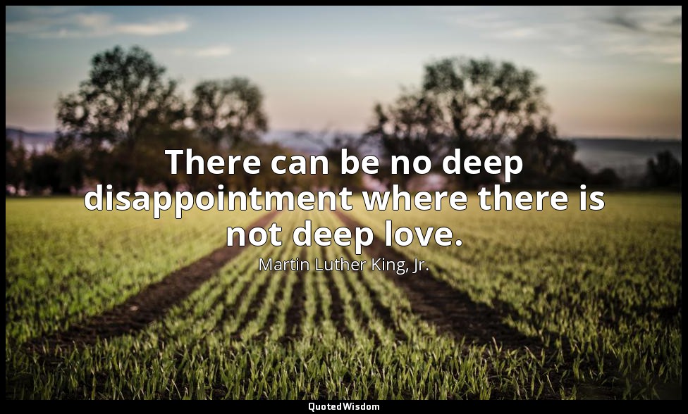 There can be no deep disappointment where there is not deep love. — Martin Luther King, Jr.