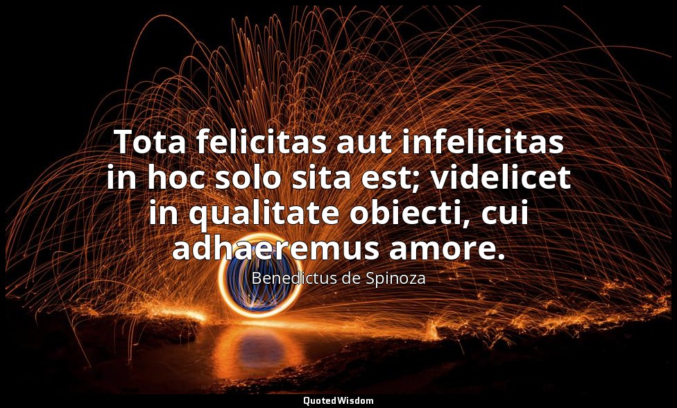 Tota felicitas aut infelicitas in hoc solo sita est; videlicet in qualitate obie — Benedictus de Spinoza