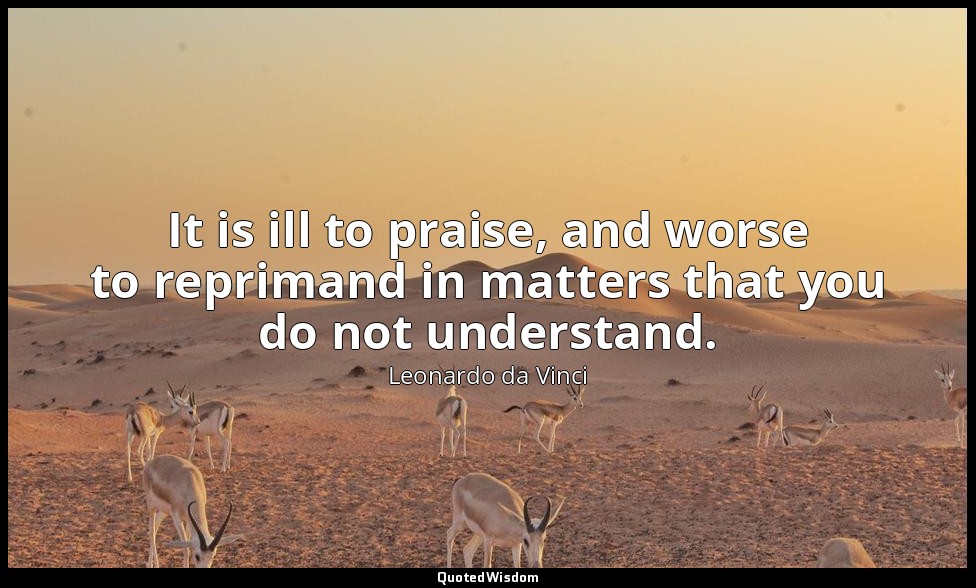 It is ill to praise, and worse to reprimand in matters that you do not understan — Leonardo da Vinci