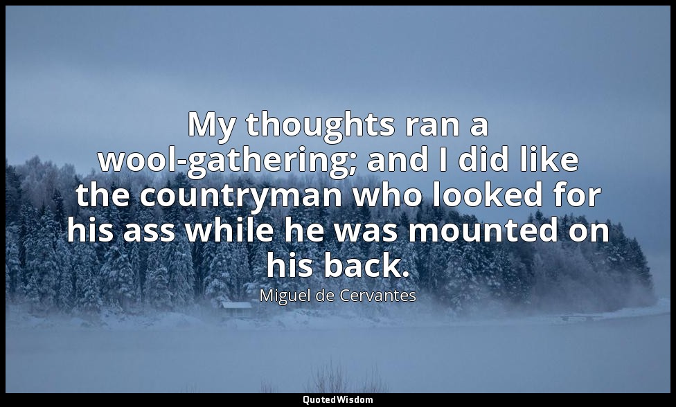 My thoughts ran a wool-gathering; and I did like the countryman who looked for h — Miguel de Cervantes