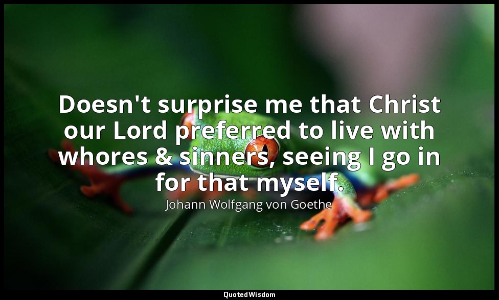 Doesn't surprise me that Christ our Lord preferred to live with whores & sinners — Johann Wolfgang von Goethe