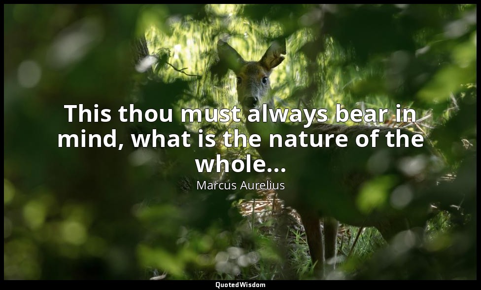 This thou must always bear in mind, what is the nature of the whole... — Marcus Aurelius