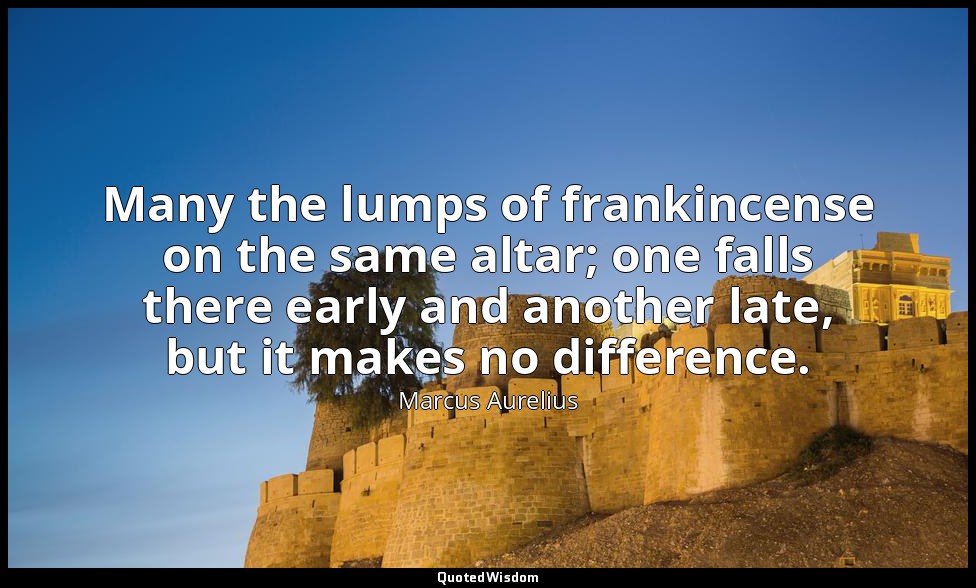 Many the lumps of frankincense on the same altar; one falls there early and anot — Marcus Aurelius