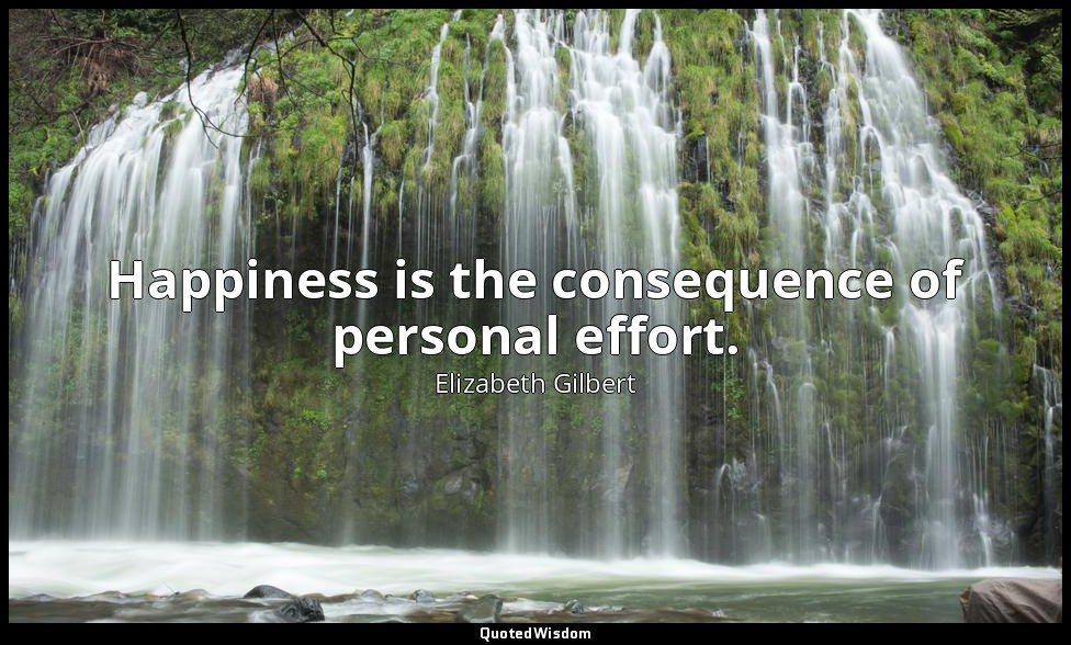 Happiness is the consequence of personal effort. — Elizabeth Gilbert