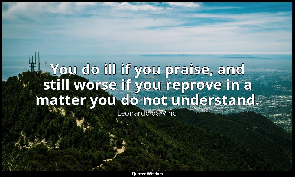 You do ill if you praise, and still worse if you reprove in a matter you do not  — Leonardo da Vinci