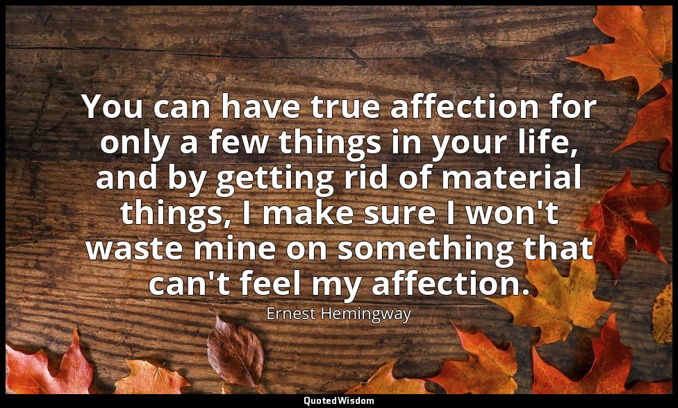 You can have true affection for only a few things in your life, and by getting r — Ernest Hemingway