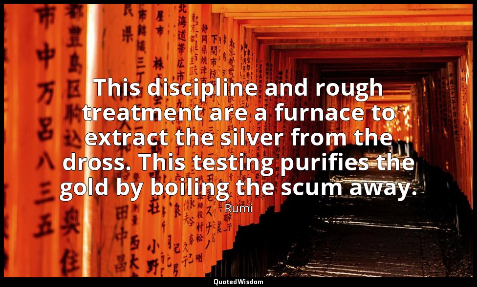 This discipline and rough treatment are a furnace to extract the silver from the — Rumi