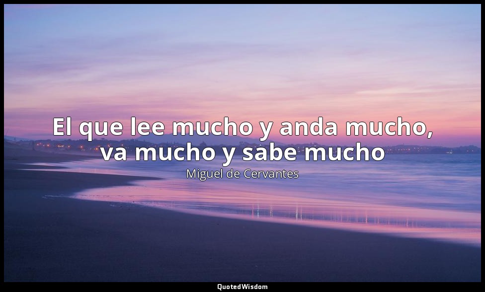 El que lee mucho y anda mucho, va mucho y sabe mucho — Miguel de Cervantes