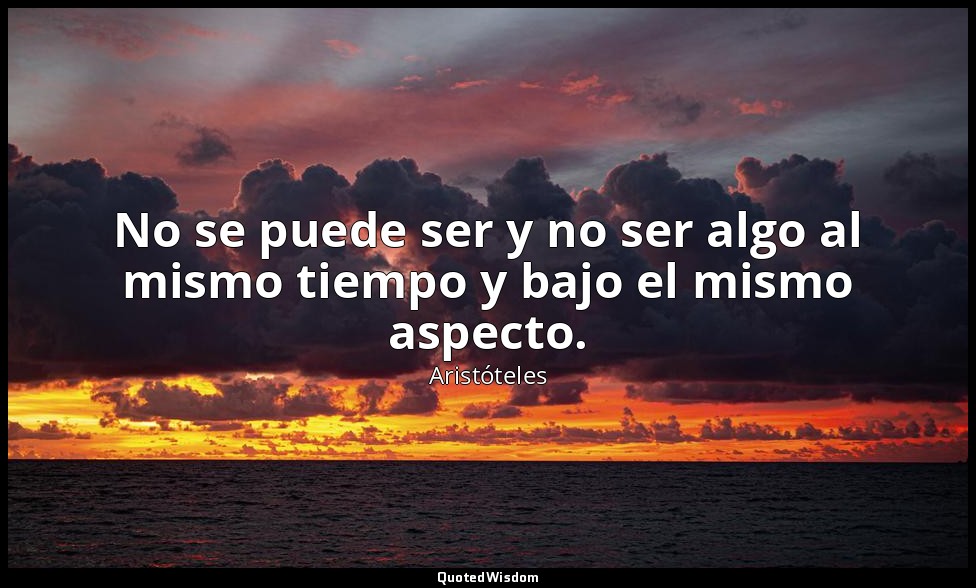 No se puede ser y no ser algo al mismo tiempo y bajo el mismo aspecto. — Aristóteles