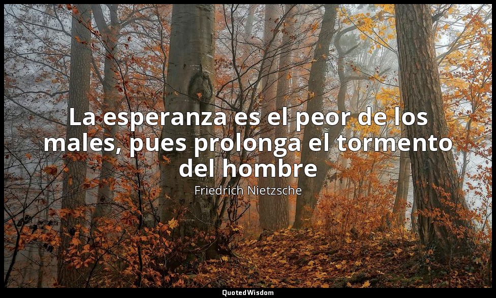 La esperanza es el peor de los males, pues prolonga el tormento del hombre — Friedrich Nietzsche