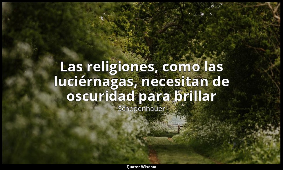Las religiones, como las luciérnagas, necesitan de oscuridad para brillar — Schopenhauer