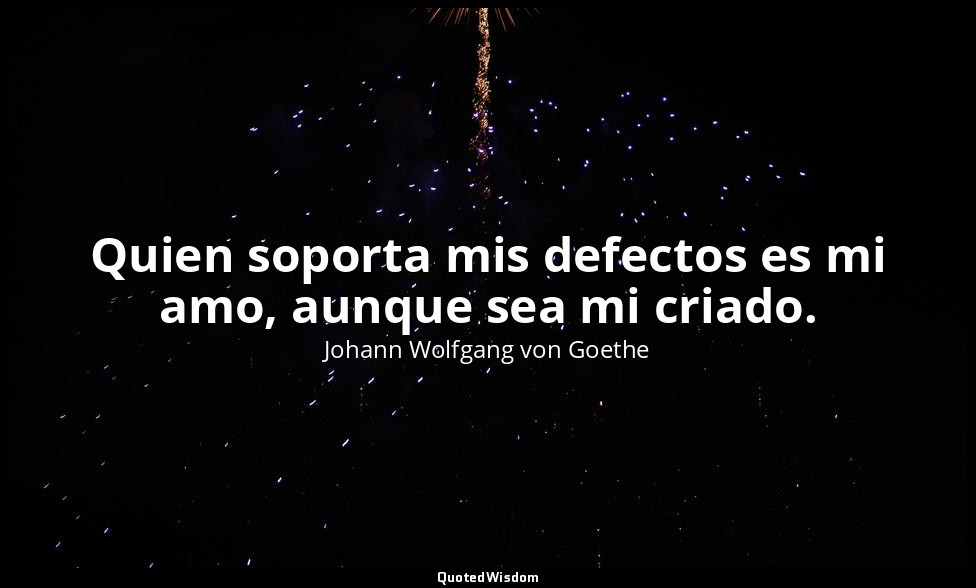 Quien soporta mis defectos es mi amo, aunque sea mi criado. — Johann Wolfgang von Goethe