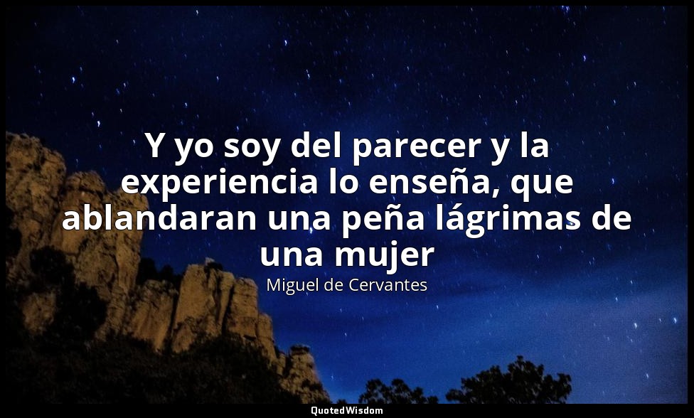 Y yo soy del parecer y la experiencia lo enseña, que ablandaran una peña lágrima — Miguel de Cervantes