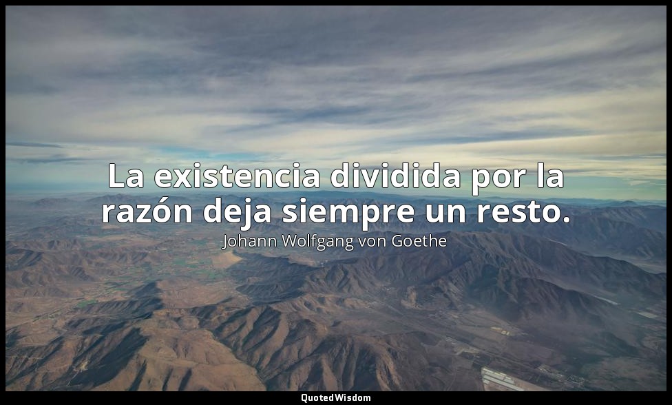 La existencia dividida por la razón deja siempre un resto. — Johann Wolfgang von Goethe