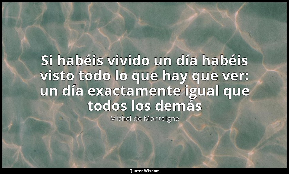 Si habéis vivido un día habéis visto todo lo que hay que ver: un día exactamente — Michel de Montaigne