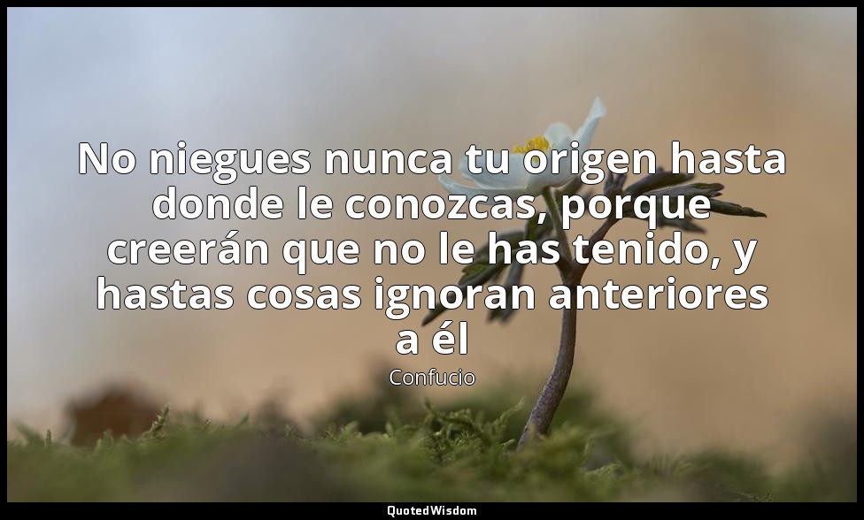 No niegues nunca tu origen hasta donde le conozcas, porque creerán que no le has — Confucio