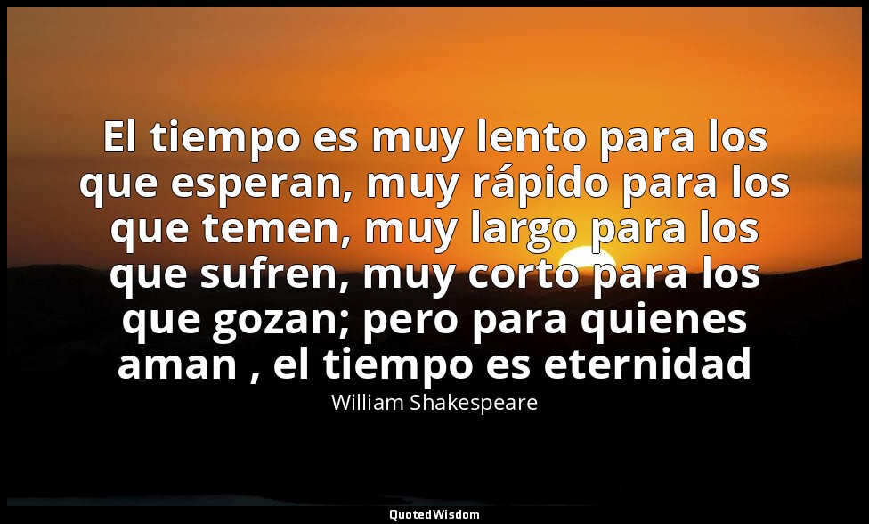 El tiempo es muy lento para los que esperan, muy rápido para los que temen, muy  — William Shakespeare