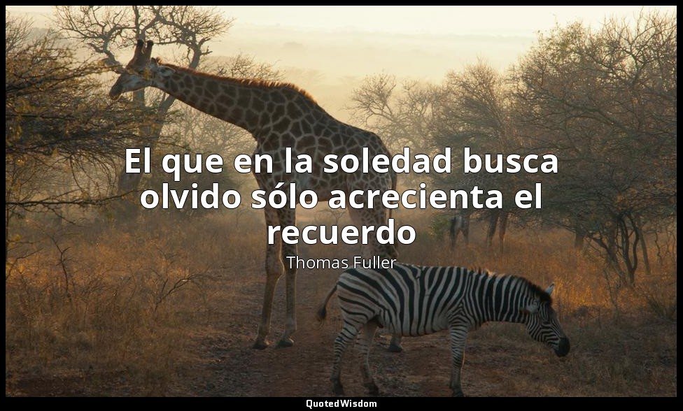 El que en la soledad busca olvido sólo acrecienta el recuerdo — Thomas Fuller