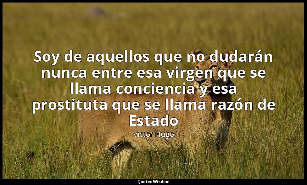 Soy de aquellos que no dudarán nunca entre esa virgen que se llama conciencia y  — Victor Hugo