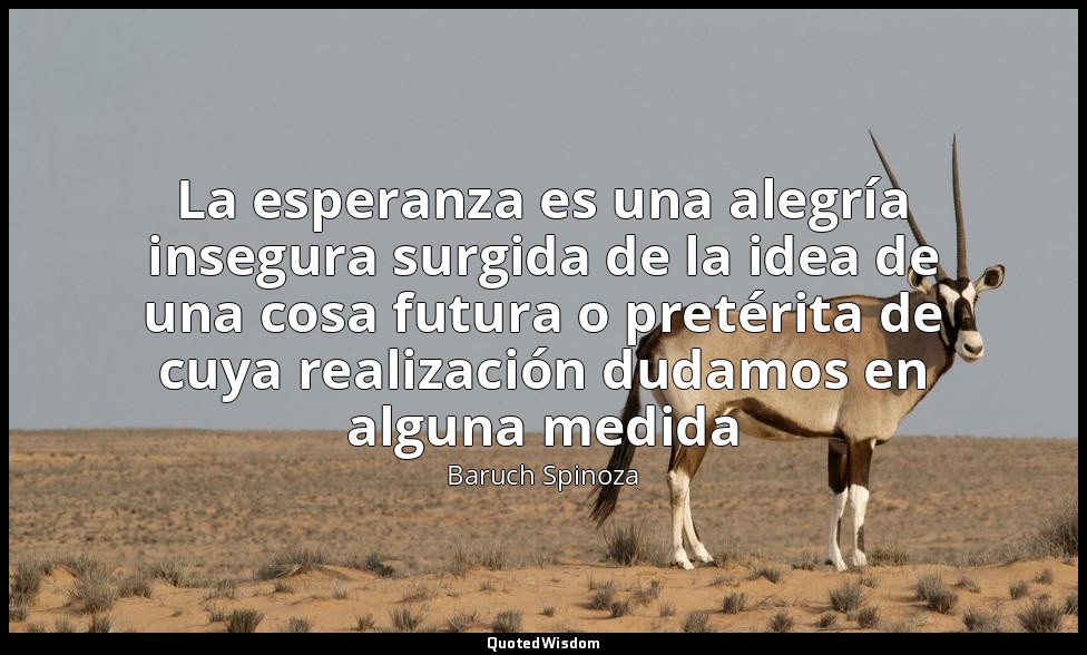 La esperanza es una alegría insegura surgida de la idea de una cosa futura o pre — Baruch Spinoza