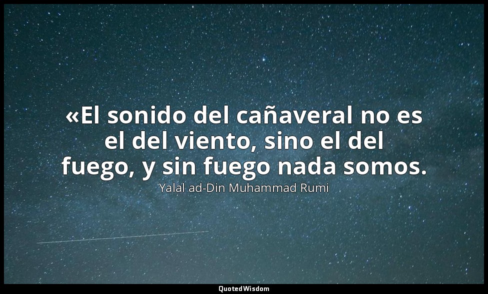 «El sonido del cañaveral no es el del viento, sino el del fuego, y sin fuego nad — Yalal ad-Din Muhammad Rumi