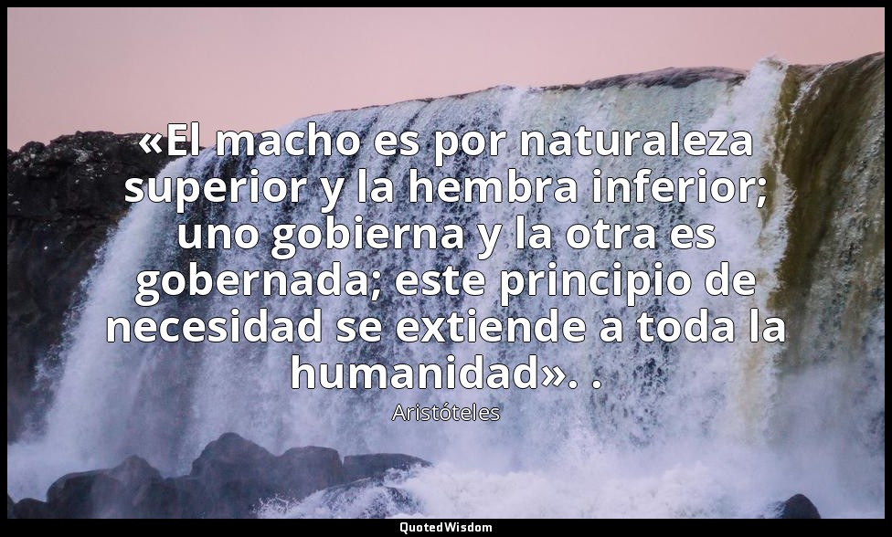 «El macho es por naturaleza superior y la hembra inferior; uno gobierna y la otr — Aristóteles