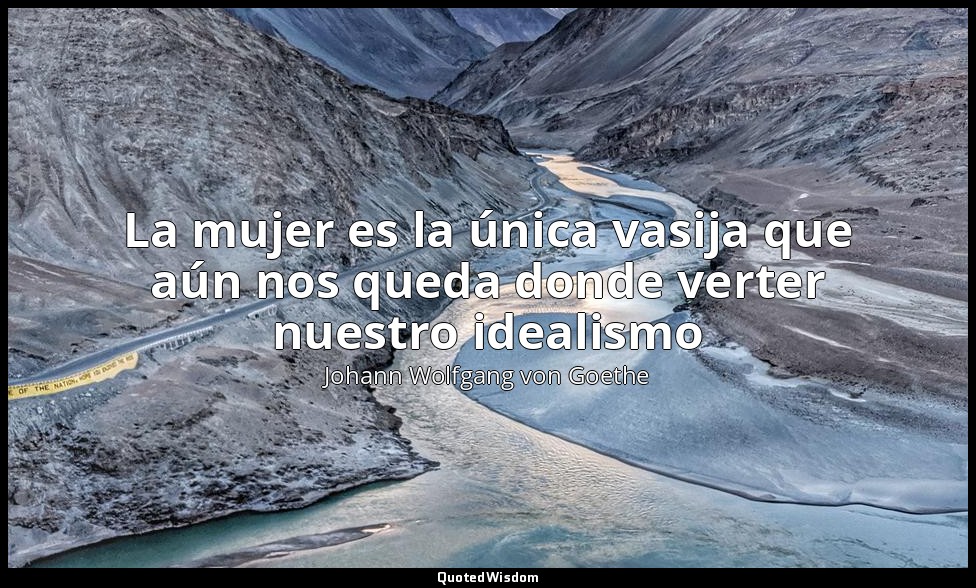 La mujer es la única vasija que aún nos queda donde verter nuestro idealismo — Johann Wolfgang von Goethe
