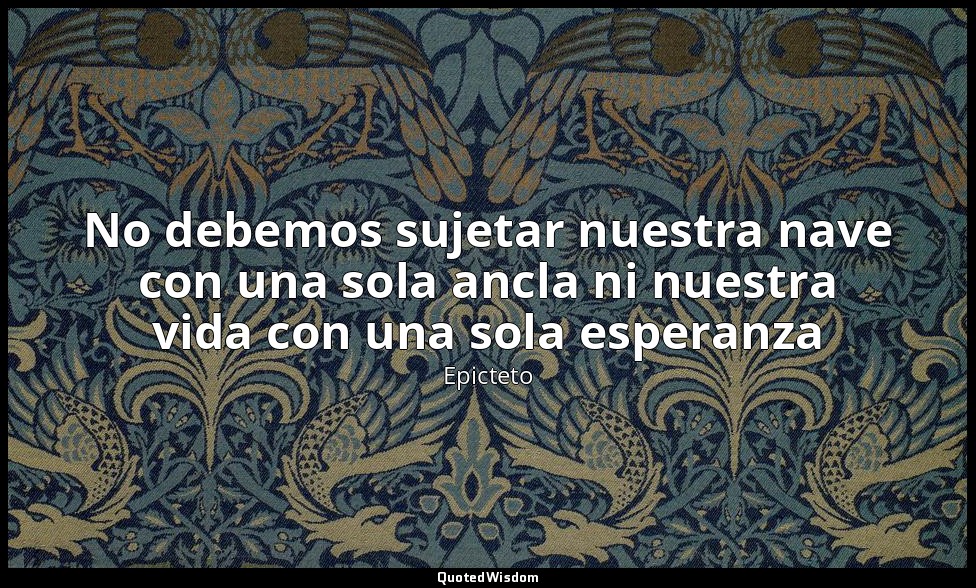 No debemos sujetar nuestra nave con una sola ancla ni nuestra vida con una sola  — Epicteto