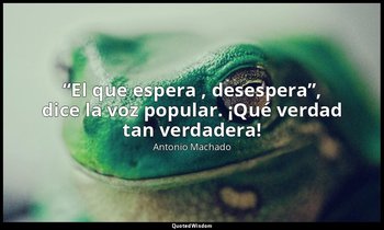 «“El que espera , desespera”, dice la voz popular. ¡Qué verdad tan verdadera!». — Antonio Machado
