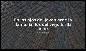 «En los ojos del joven arde la llama. En los del viejo brilla la luz». — Victor Hugo