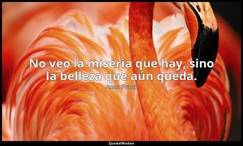 No veo la miseria que hay, sino la belleza que aún queda. — Anna Frank